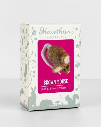 Brown Mouse Brooch Needle Felting Kit-Needle Felting-Hawthorn Handmade-Acorns & Twigs