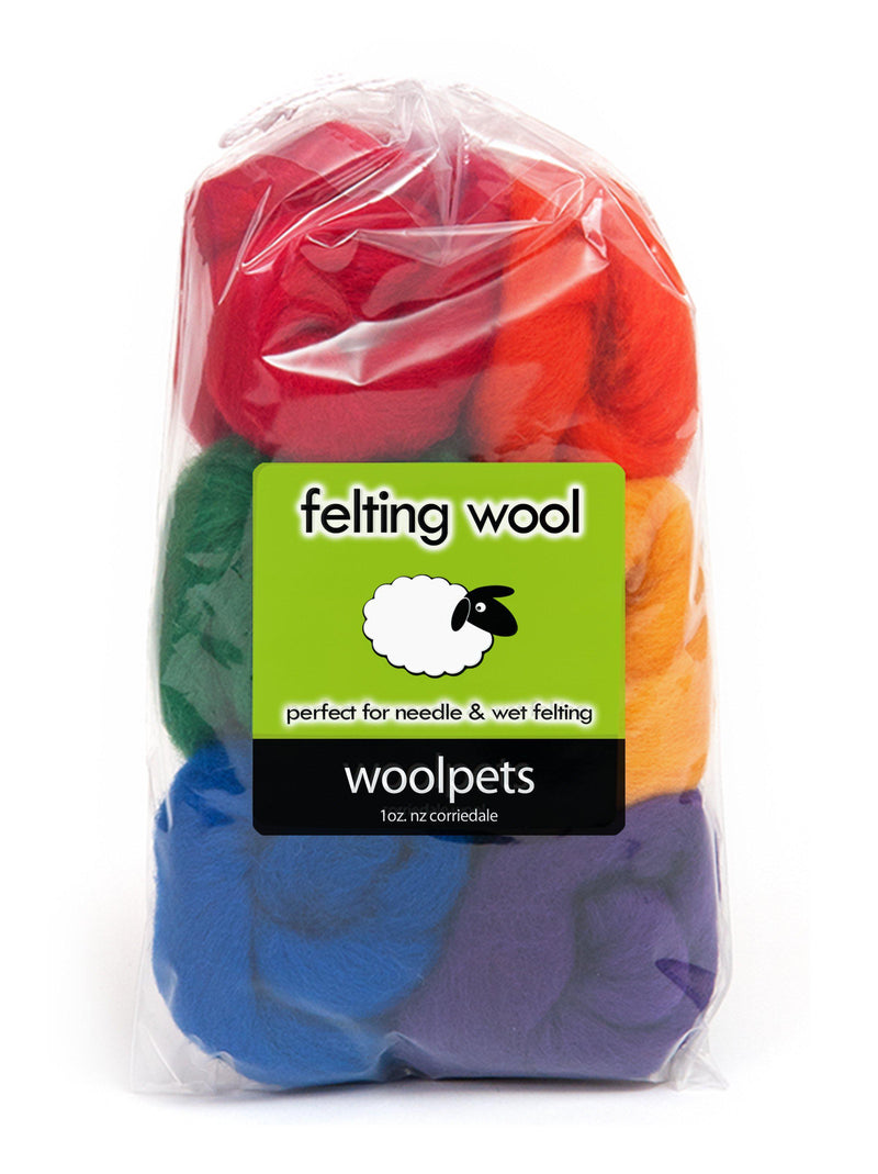 Rainbow Corriedale Wool Roving - 6 Pack Assorted-Pre-Packaged Wool Sets-WoolPets-Acorns & Twigs