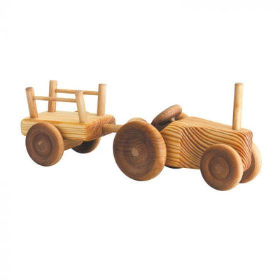 Tractor with Trailer Small-Wooden Toy-Debresk-Acorns & Twigs