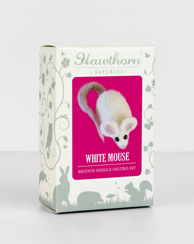 White Mouse Brooch Felting Kit-Needle Felting-Hawthorn Handmade-Acorns & Twigs